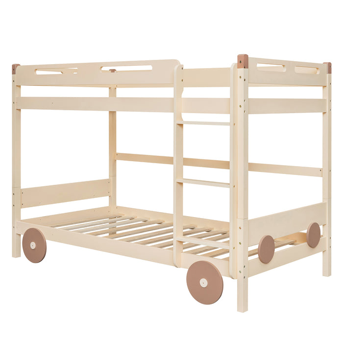 New Space Twin Size Car-Shaped Convertible Bunk Bed, White