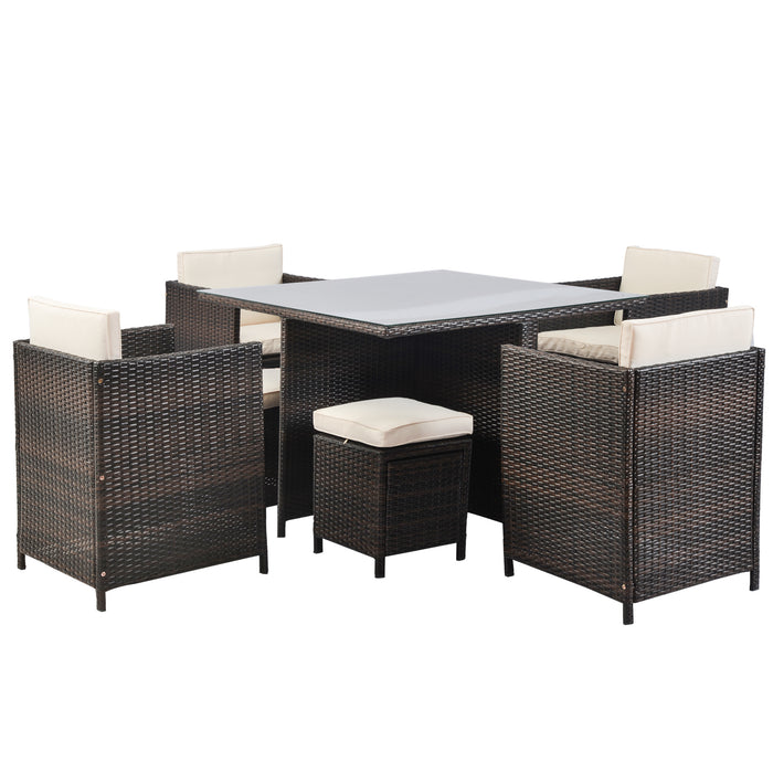 9 Piece Rattan Conversation Set with Cushions, Patio Rattan Dining Set