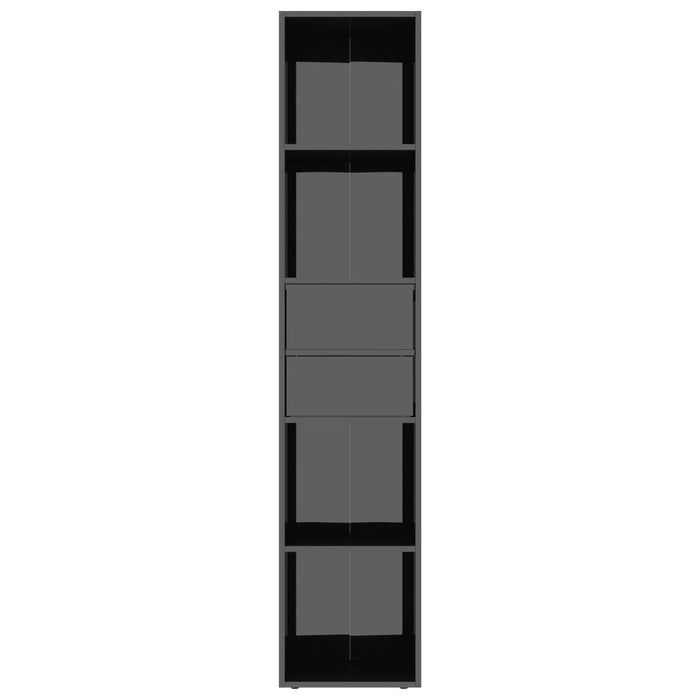 Book Cabinet High Gloss Black 14.2"x11.8"x67.3" Chipboard