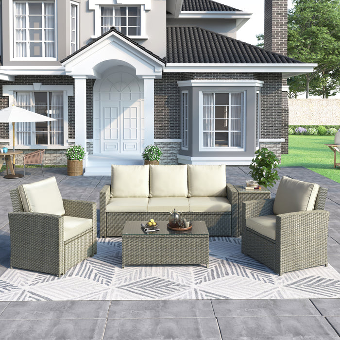 5-Piece Classic Rattan Sectional Seating Group Set