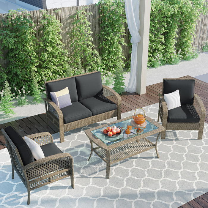 4 Piece Rattan Sofa Seating Group with Cushions, Outdoor Ratten sofa