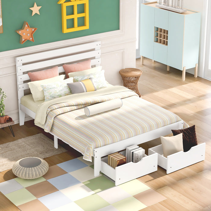 Full Size Platform Bed with Drawers, Gray