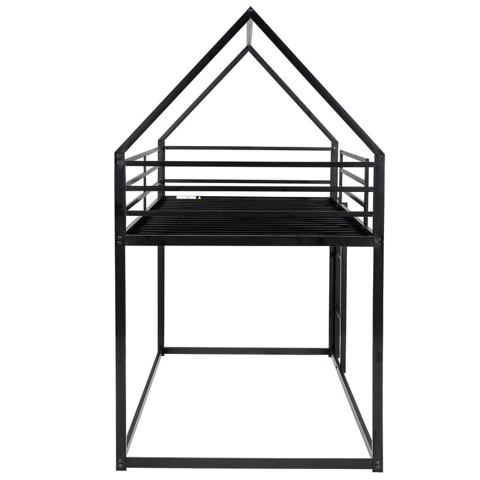 Twin over Twin House Bunk Bed with Built-in Ladder,White