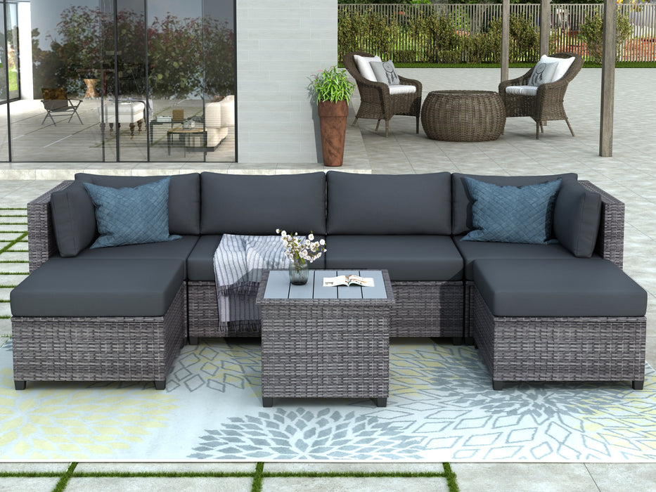 7 Piece Rattan Sectional Seating Group with Cushions, Outdoor Ratten Sofa NEW!