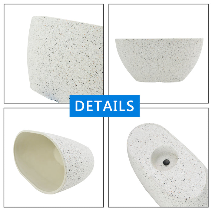 2 Pcs 14" Oval Plant Pots, Flower Pots with Drainage Holes, Plastic Planter with Marble Pattern for Home Garden, White