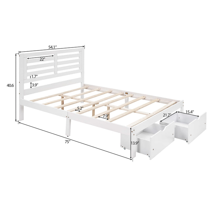 Full Size Platform Bed with Drawers, White RT