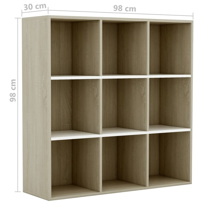 Book Cabinet White and Sonoma Oak 38.6"x11.8"x38.6" Chipboard