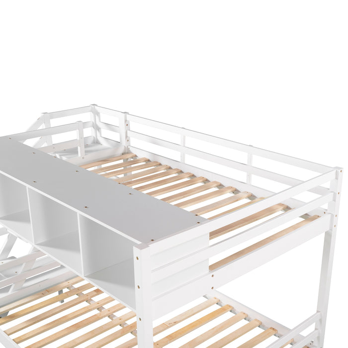 New Space Twin over Full Bunk Bed with Staircase and Built-in Storage Cabinets