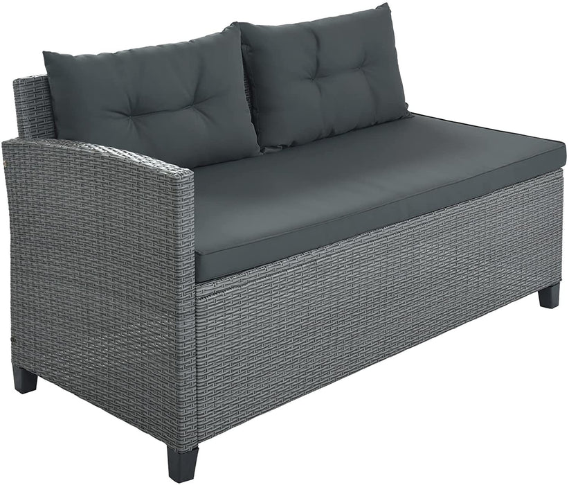 6-Piece Outdoor Wicker Sofa Set, Patio Rattan Dinning Set, Sectional Sofa with Thick Cushions and Pillows, Plywood Table Top, For Garden, Yard, Deck