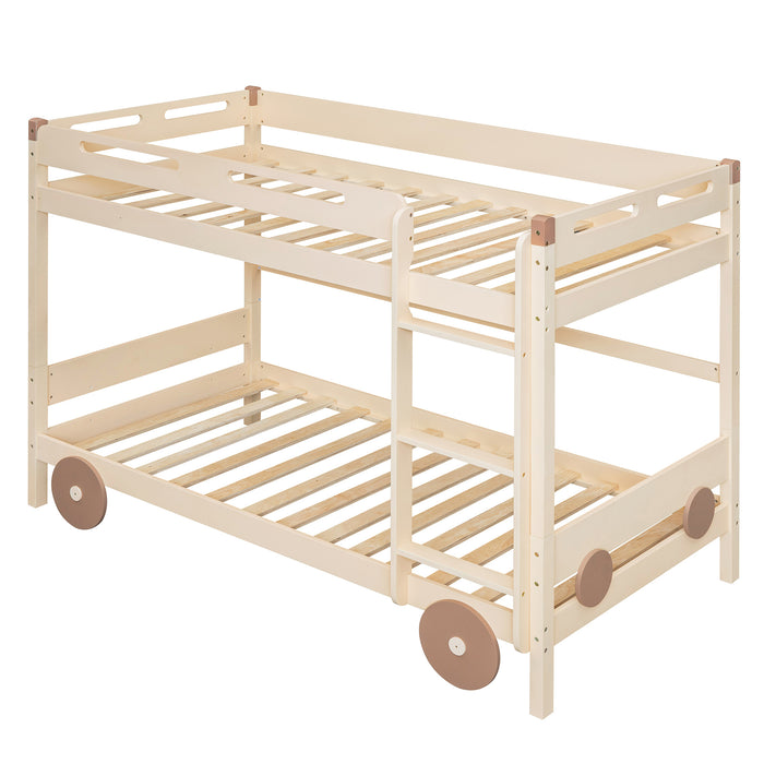 New Space Twin Size Car-Shaped Convertible Bunk Bed, White