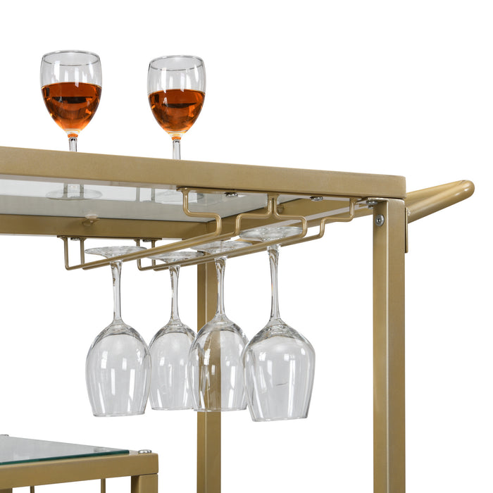 Golden Bar Serving Cart with Wine Rack and Glass Holder, 3-tier Shelves, Metal Frame and Temper Glass