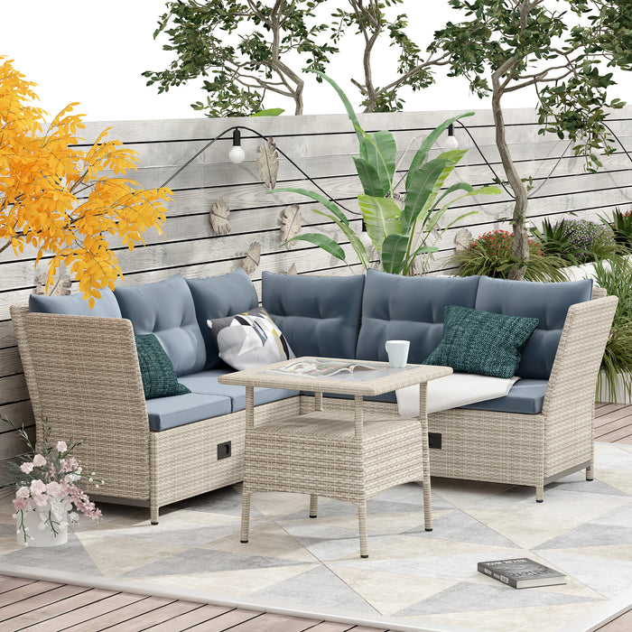 Outdoor Patio 4-Piece All Weather PE Wicker Rattan Sofa Set with Adjustable Backs for Backyard, Poolside, Gray