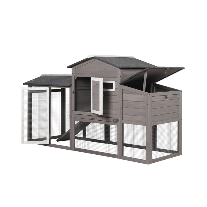 Multi-Level hen house poultry cage with ramps large run nesting box wire fence outdoor wooden chicken coop