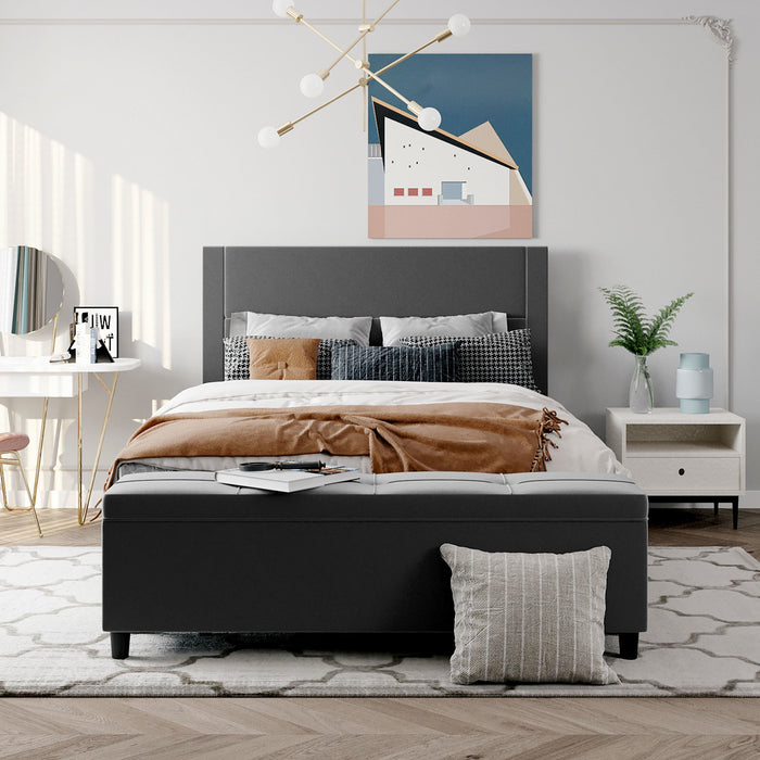 New Space Queen Size Storage Bed Upholstered Platform Bed with a Cushioned Ottoman