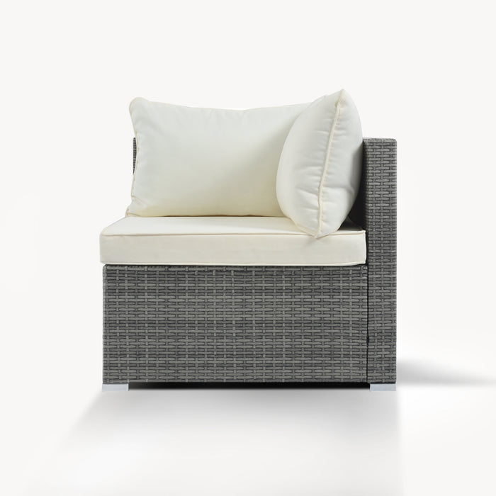 8-Pieces Outdoor Patio Furniture Sets, Garden Conversation Wicker Sofa Set, Single Sofa Combinable, Beige Cushions Gray Wicker