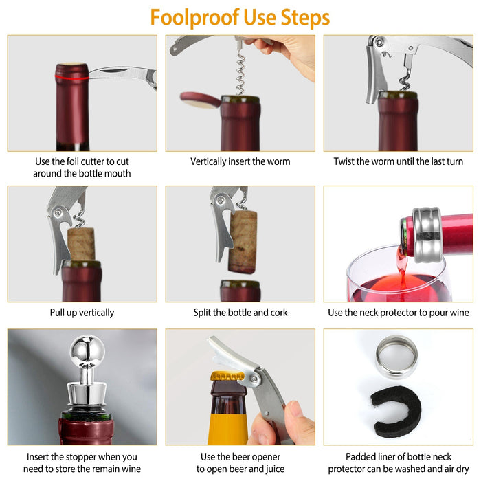 3Pcs Corkscrew Bottle Opener Set Tool Foil Cutter Drip Collar Protector Cork Stopper Wine Bottle Cap Opener