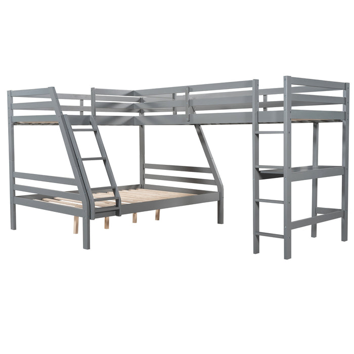 L-Shaped Twin over Full Bunk Bed and Twin Size Loft Bed with Built-in Desk