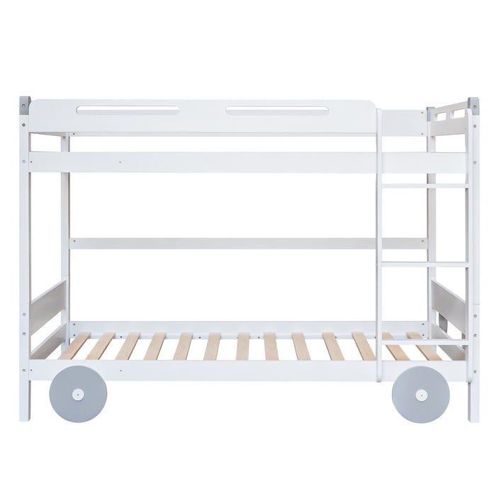New Space Twin Size Car-Shaped Convertible Bunk Bed, White