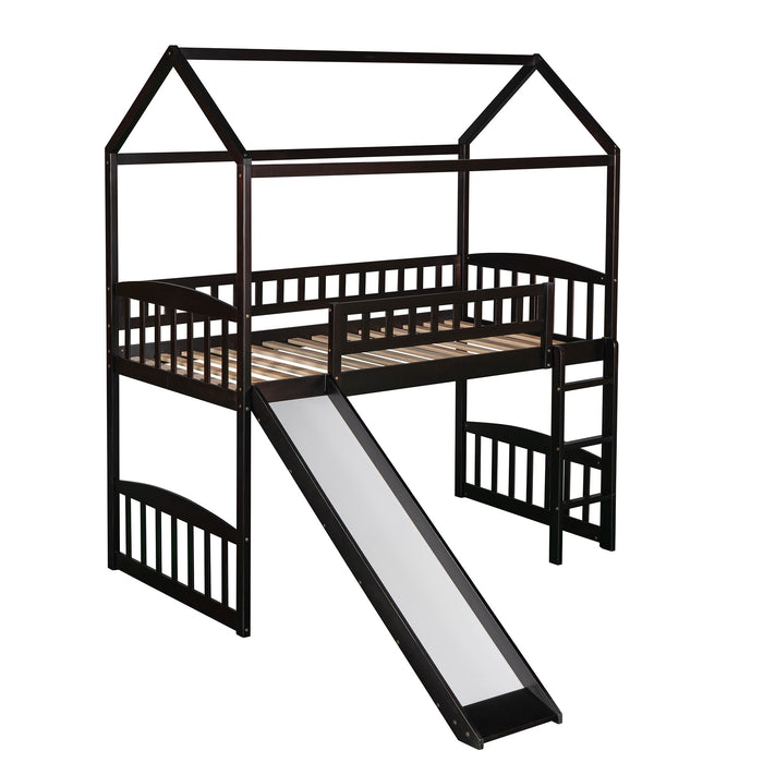 Twin Loft Bed with Slide, House Bed with Slide