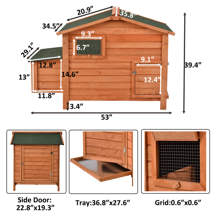 Wood Chicken Coop for 2-3 Chickens, Small Animal Cage Bunny Hutch with Removable Tray and Ramp (Natural,53inch)