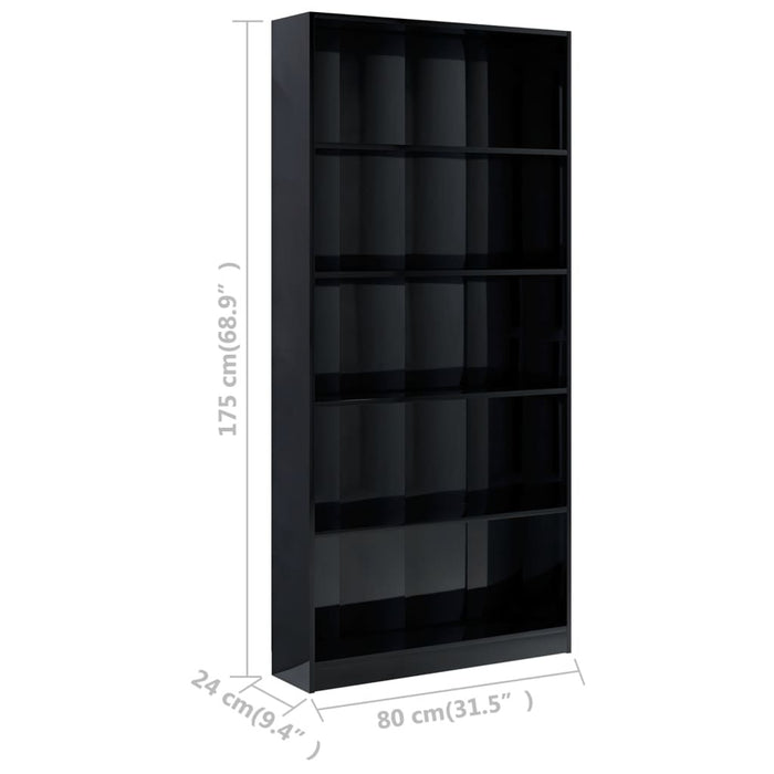 5-Tier Book Cabinet High Gloss Black 31.5"x9.4"x68.9" Chipboard