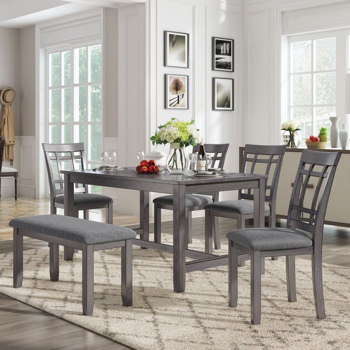 6 Piece Wooden Dining Table set, Kitchen Table set with 4 Chairs and Bench, Farmhouse Rustic Style,Antique Graywash