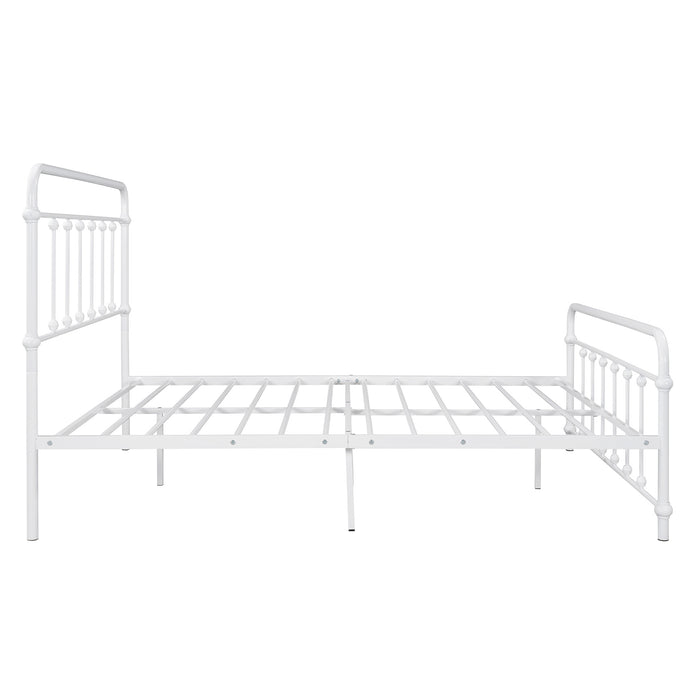 Full Size Metal Platform Bed with Headboard and Footboard, Iron Bed Frame for Bedroom, No Box Spring Needed ,White