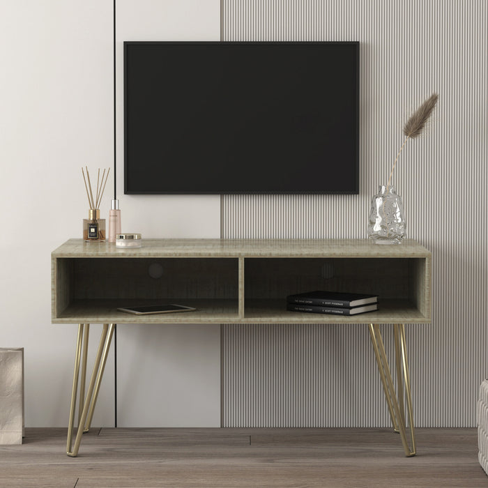 Modern Design TV stand stable Metal Legs with 2 open shelves to put TV, DVD, router, books, and small ornaments,Grey