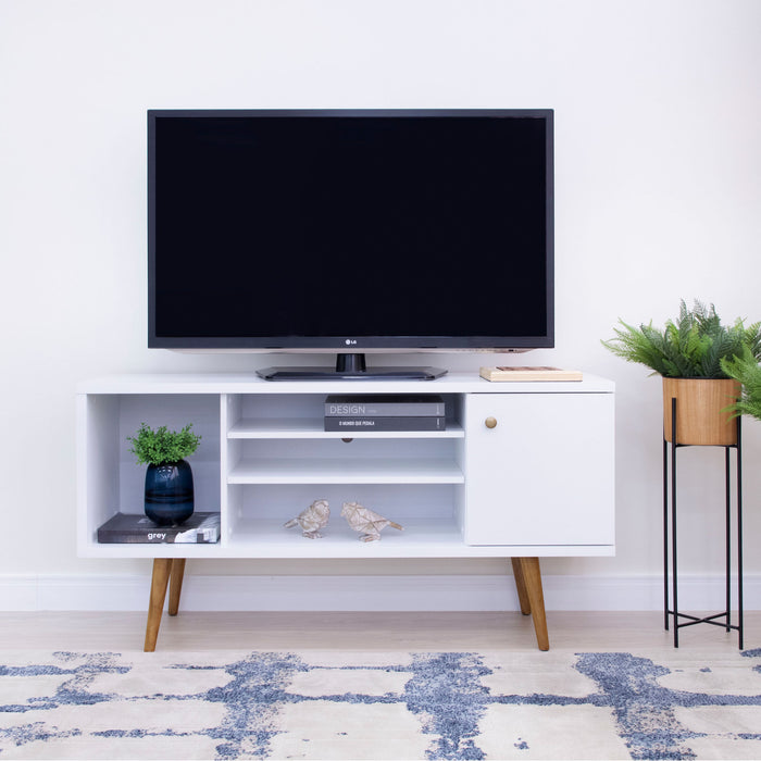 DunaWest Wooden Entertainment TV Stand with Open Compartments, White and Brown