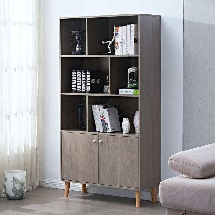 67\" Bookcase with Doors, 3-tier Bookshelf