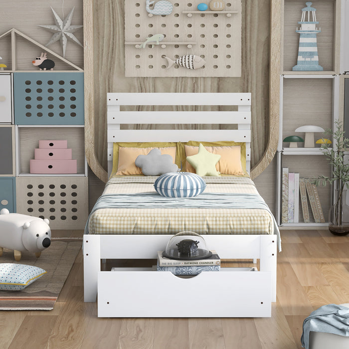 Twin Size Platform Bed with Drawer, White (New) RT