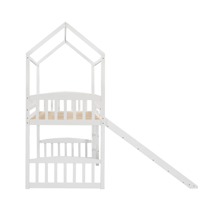 Twin Loft Bed with Slide, House Bed with Slide