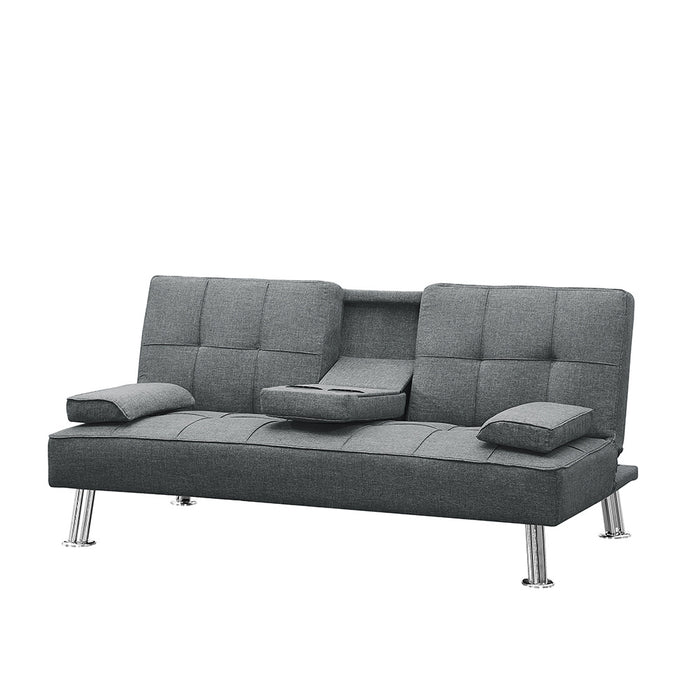 Fabric Folding Sofa Bed with 2 Cup Holders, Removable Armrest and Metal Legs, Single Sofa Bed with Ottoman,3 pcs for 1 sets