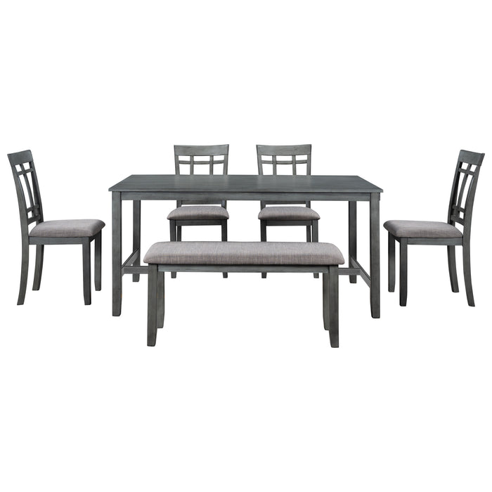 6 Piece Wooden Dining Table set, Kitchen Table set with 4 Chairs and Bench, Farmhouse Rustic Style,Antique Graywash