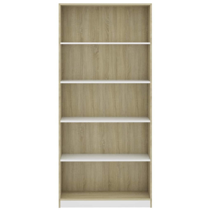 5-Tier Book Cabinet White and Sonoma Oak 31.5"x9.4"x68.9" Chipboard