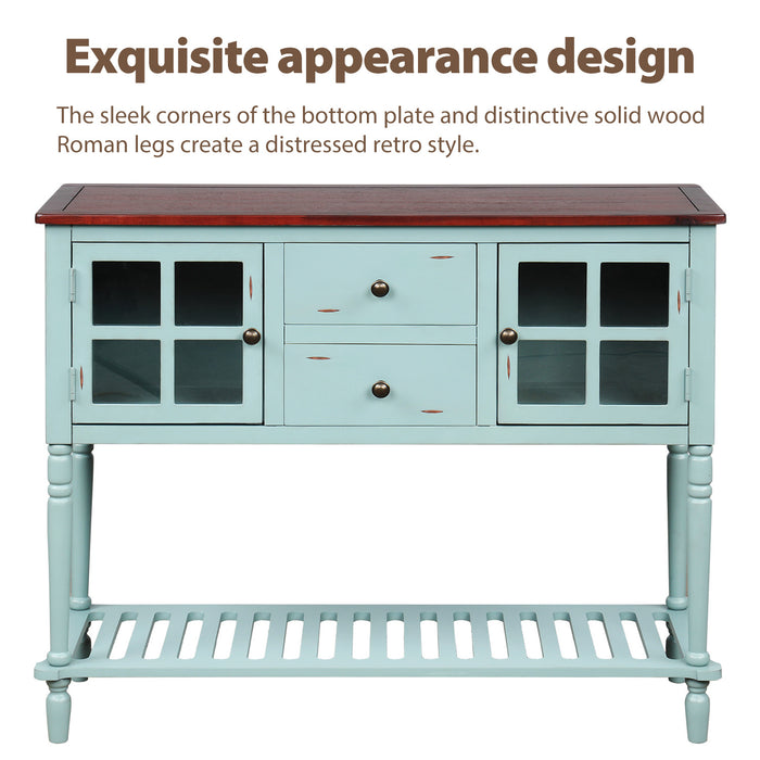 Farmhouse Wood Sideboard Console Table with Bottom Shelf