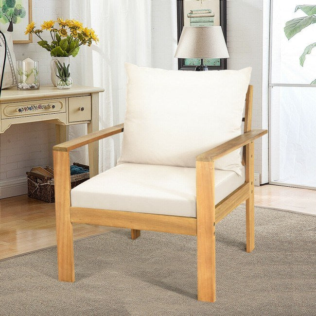 4 Pieces Patio Acacia Wood Thick Cushion Loveseat Sofa Set