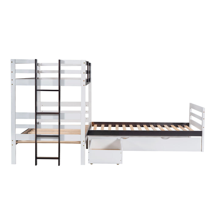 New Space Twin Size L-Shaped Bunk Bed and Platform Bed