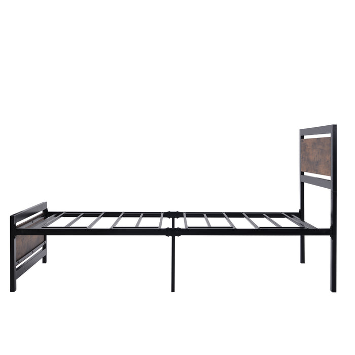Metal and Wood Bed Frame with Headboard and Footboard ,Twin Size Platform Bed ,Easy to Assemble(BLACK)