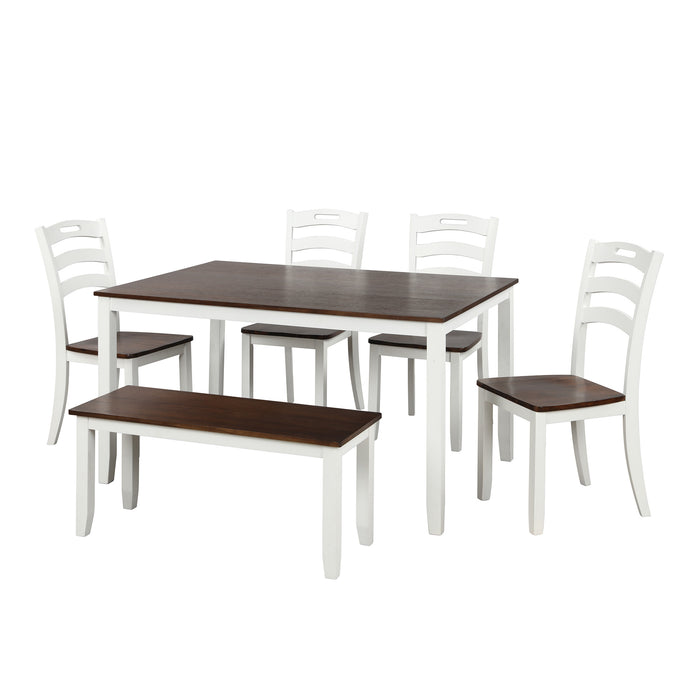 6 Piece Dining Table Set with Bench, Table Set with Waterproof Coat, Ivory and Cherry