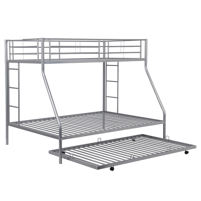 New Space Twin over Full Bed with Sturdy Steel Frame Bunk Bed with Twin Size Trundle