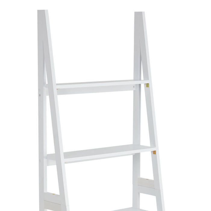 DunaWest 70 Inch Solid Wood Ladder Bookshelf, 5 Tier Storage, A Shape Frame, White