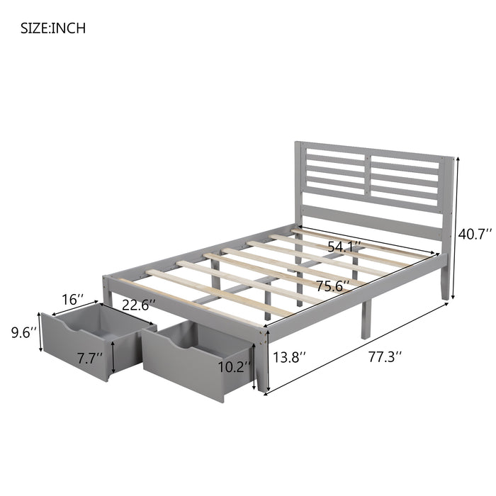 Full Size Platform Bed with Two Drawers,Gray