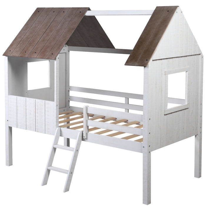 MyRoom Twin Size Low Loft Wood House Bed
