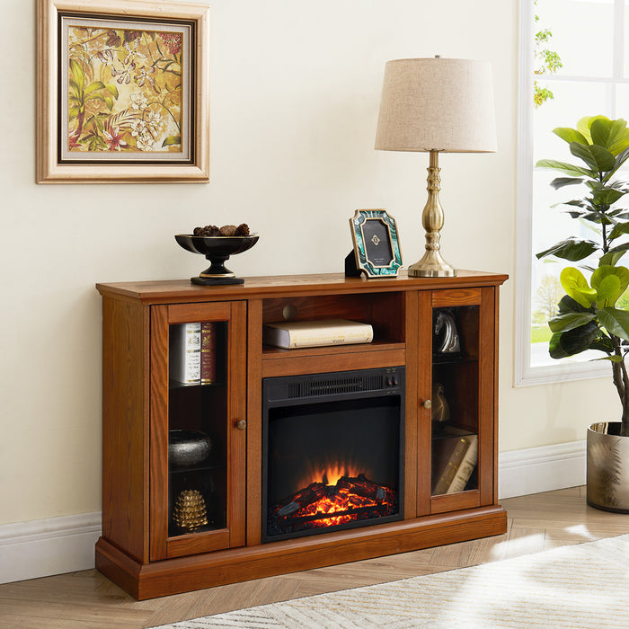 Modern Electric Fireplace TV Stand Fit up to 55" Flat Screen TV with Storage Cabinet Adjustable Tempered Glass Shelves Wood Veneer Tall Entertainment Center for Living Room, Espresso