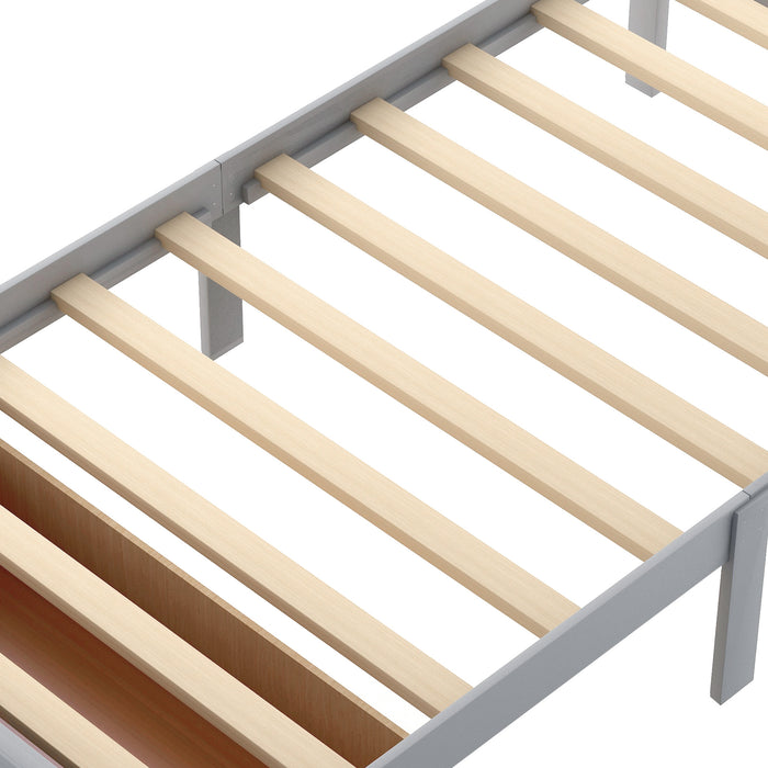 Twin Size Platform Bed with Under-bed Drawer, Gray RT