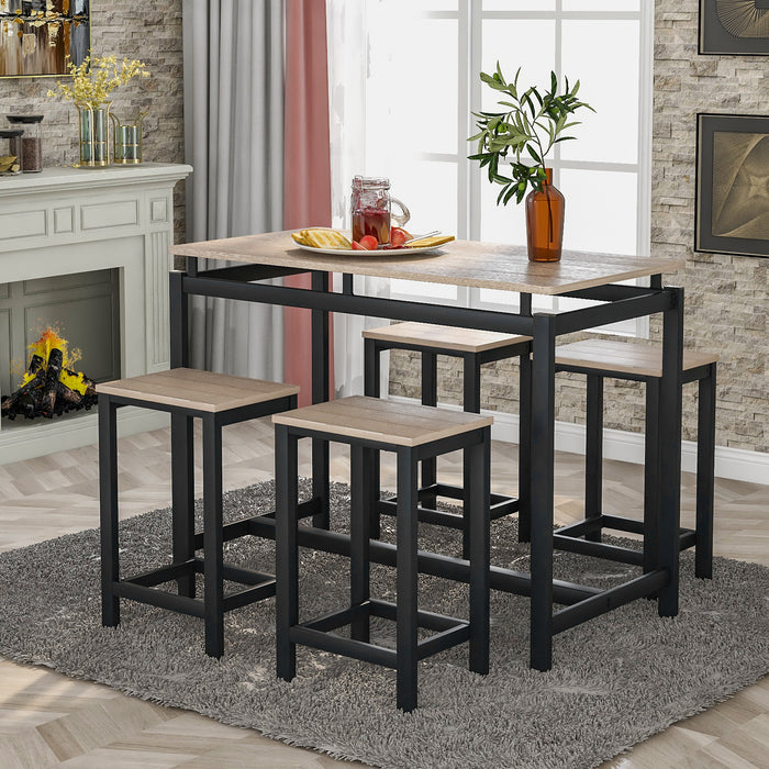 5-Piece Kitchen Counter Height Table Set, Industrial Dining Table with 4 Chairs