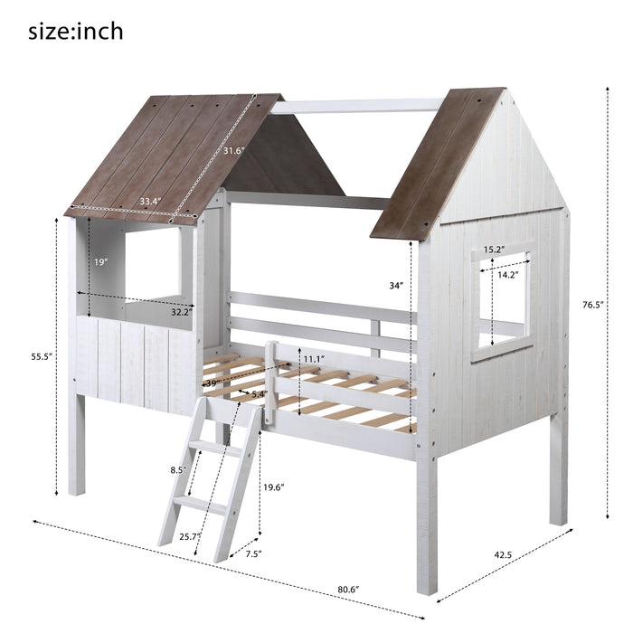 MyRoom Twin Size Low Loft Wood House Bed