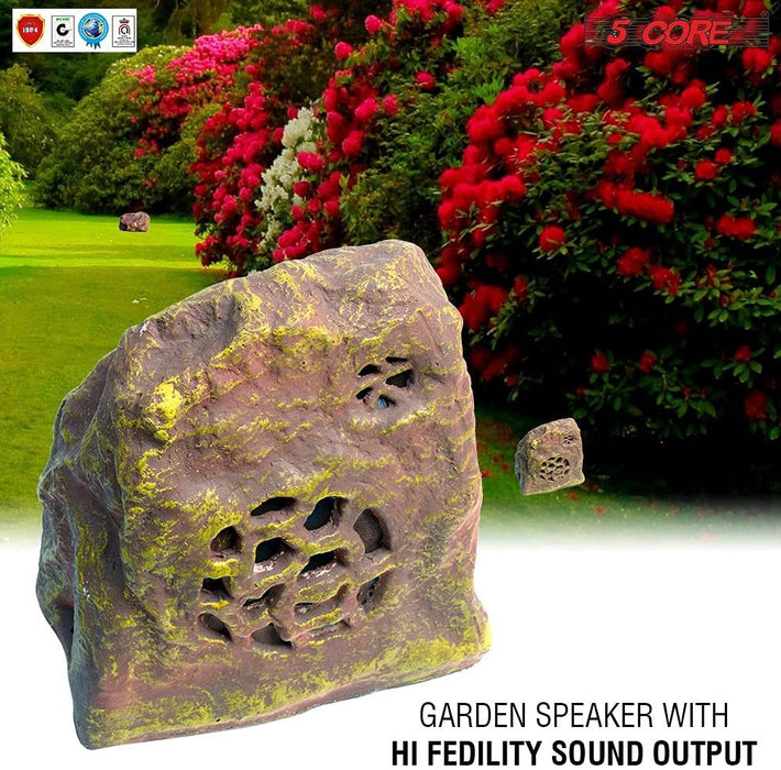 6.5 Inch Outdoor Garden Speakers System Rock Shaped Backyard Patio 45 Watt RMS Water Resistant + LMT 5Core GS Rock