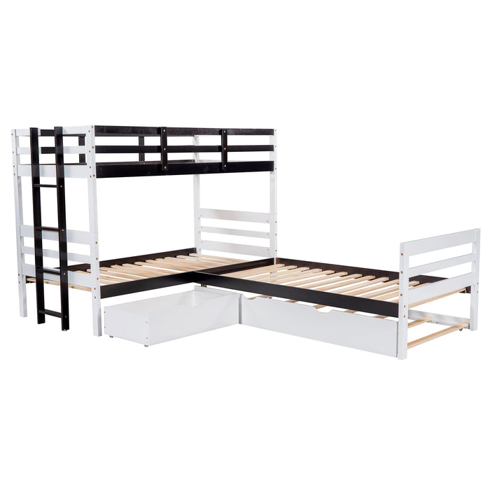 New Space Twin Size L-Shaped Bunk Bed and Platform Bed